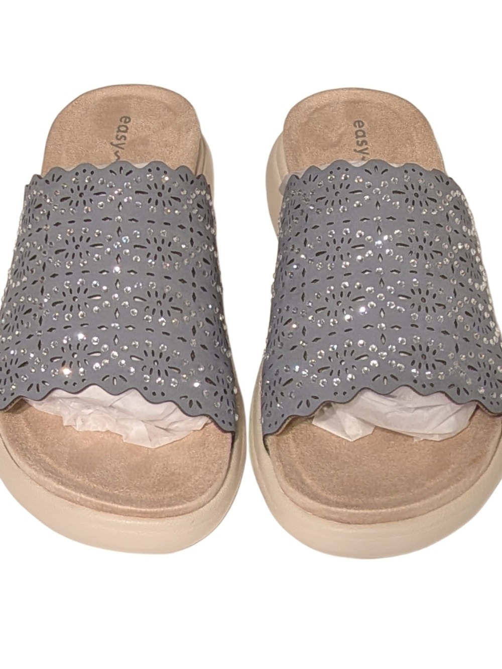 Easy Spirit Alora3 Slide Sandals Medium Blue 420 Women 6.5W Wide Rhinestones